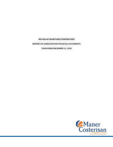 McFarlan Charitable Corporation Report on Consolidated Financial Statements 2020