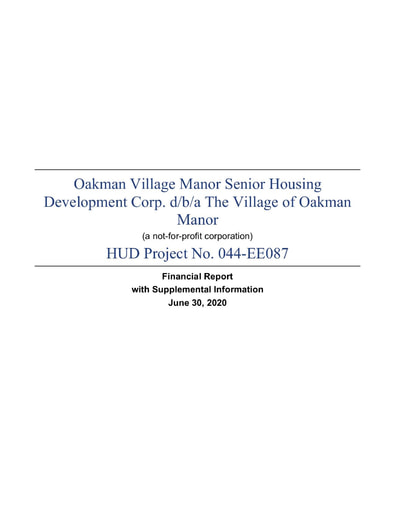 Oakman Manor Financial Report 2020