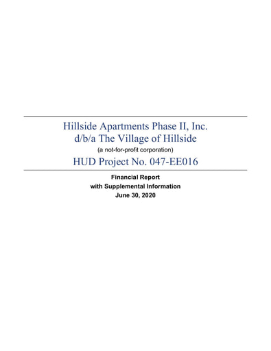 Hillside Phase II Financial Report 2020