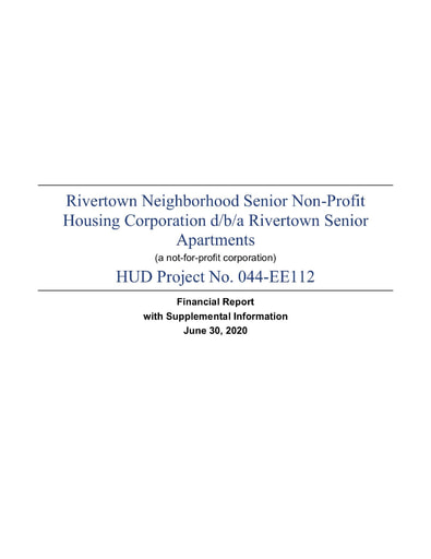 The Thome Rivertown Neighborhood Financial Report 2020
